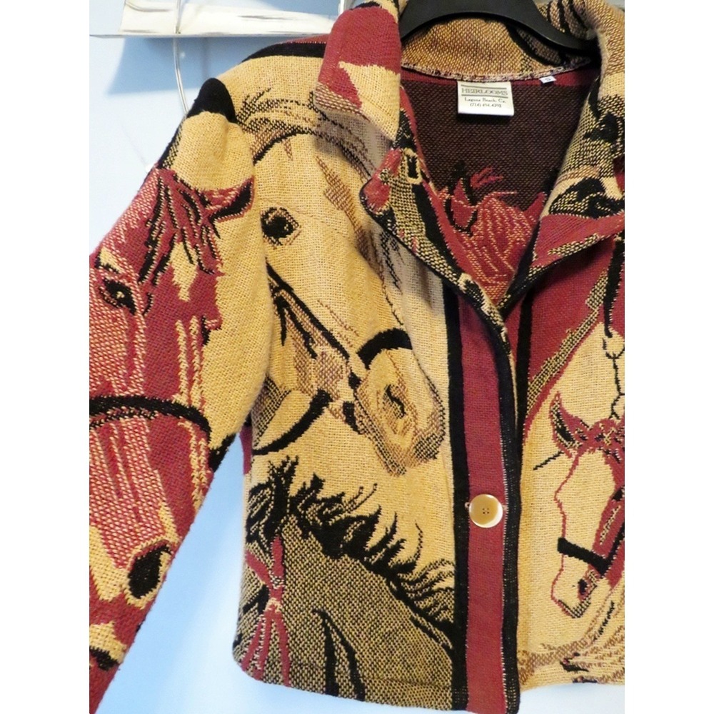Heirlooms Laguna Beach Horse Tapestry Jacket S Western Woven Button Front Small - Picture 10 of 13